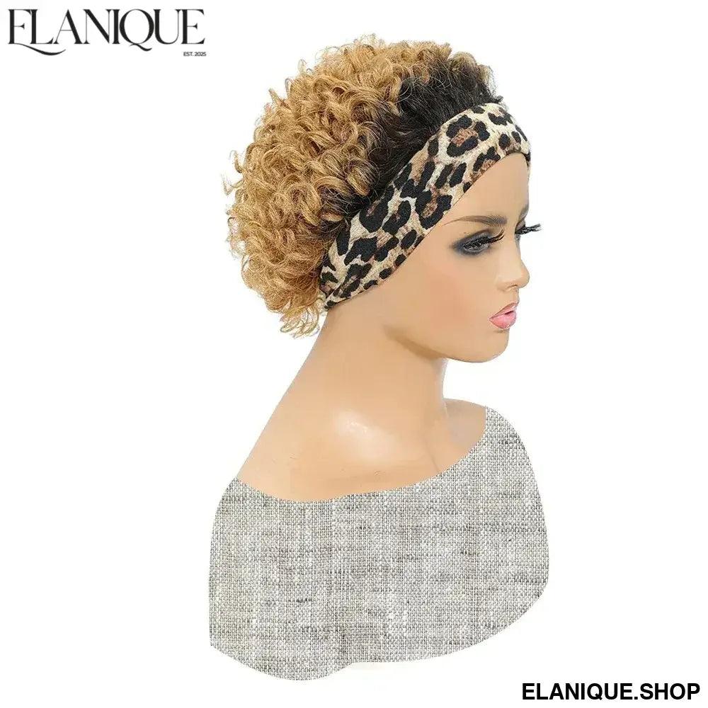 Curly Headband Wig Human Hair - Short Bob Kinky Curls, Universal Cap Fit Wig for Women with Headband, Fashionable &Machine Made - Elanique