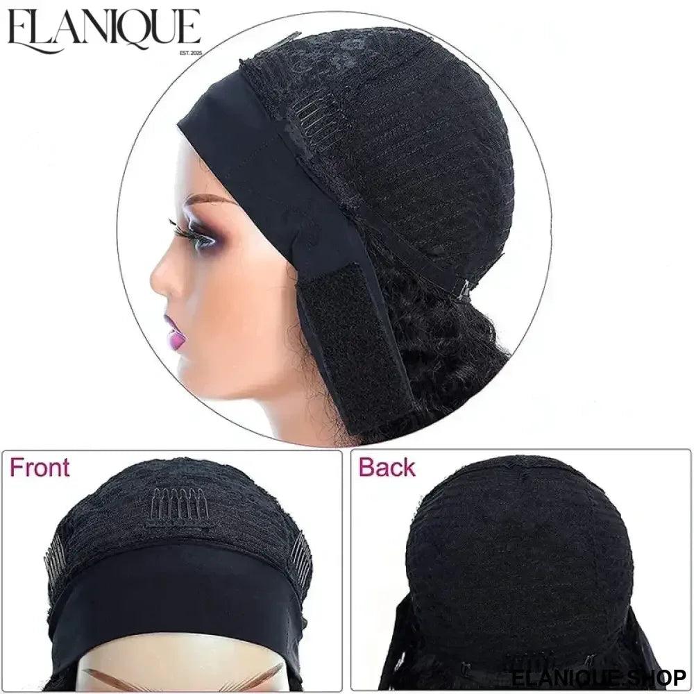 Curly Headband Wig Human Hair - Short Bob Kinky Curls, Universal Cap Fit Wig for Women with Headband, Fashionable &Machine Made - Elanique