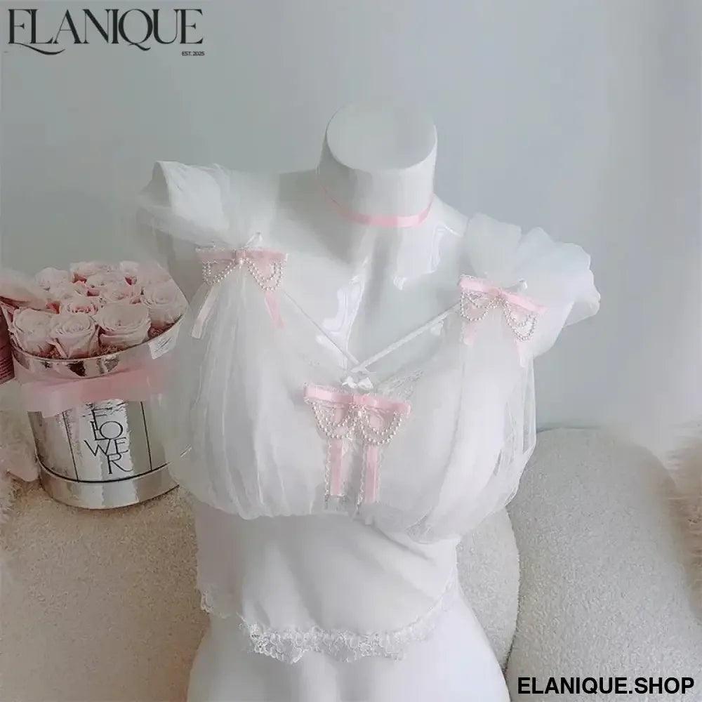 Cute Lace Trim Crop Top - Bow Detail Sweet Style - Elanique