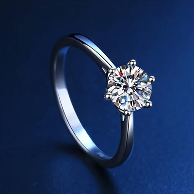 New Women'S One-Carat 925 Silver Moissanite Ring Plated with Tp950.