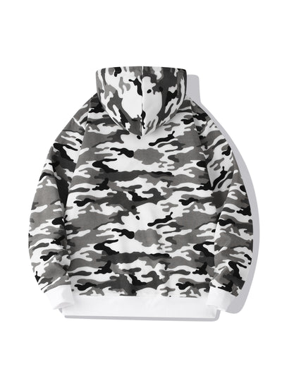 [Camouflage Sweatshirt] Autumn Winter Hooded Men's Camouflage Loose Pullover Fleece Sweatshirt | Fleece, Hooded