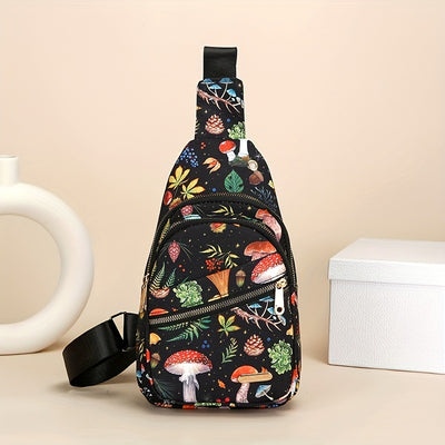 Large Capacity Chest Bag for Women - Adjustable Embroidered Crossbody Bag with Zipper Closure, Polyester Lining, Foldable, and Random Printing - Urban Solid Color Nylon Bag with Comfortable Strap