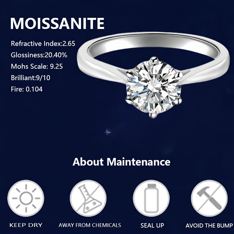 New Women'S One-Carat 925 Silver Moissanite Ring Plated with Tp950.
