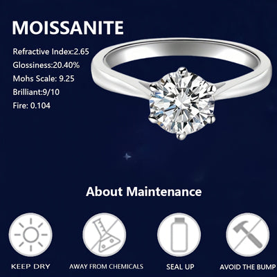 New Women'S One-Carat 925 Silver Moissanite Ring Plated with Tp950.
