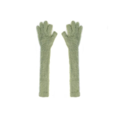 Candy Colour Lengthened Mink-like Fingerless Gloves For Women