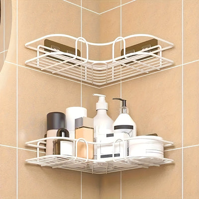 [Cast Iron Shower Shelf] 1pc Cast Iron Corner Shower Shelf - No-Drill Wall Mounted Black Wire Mesh Bathroom Storage Rack for Easy Access & Organization, Perfect for Shampoo, Conditioner, and Soap, Bathroom Storage Solution |