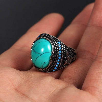 LUXURY Accessories Titanium Steel Textured Turquoise Ring For Men - Elanique