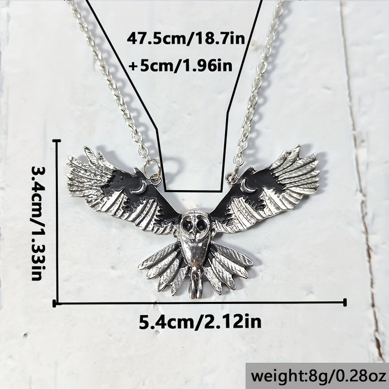 [Silvery Owl Pendant Animal Totem] Vintage Silvery Owl Pendant Necklace Witch Moon Phase Art Necklace Ladies Animal Totem Necklace Jewelry Gift