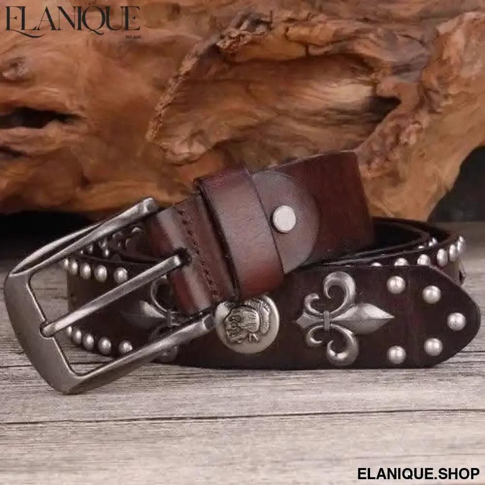 Designer High Quality Genuine Leather Strap Retro Flower Printing Belts Men | Pin Buckle Belt - Elanique
