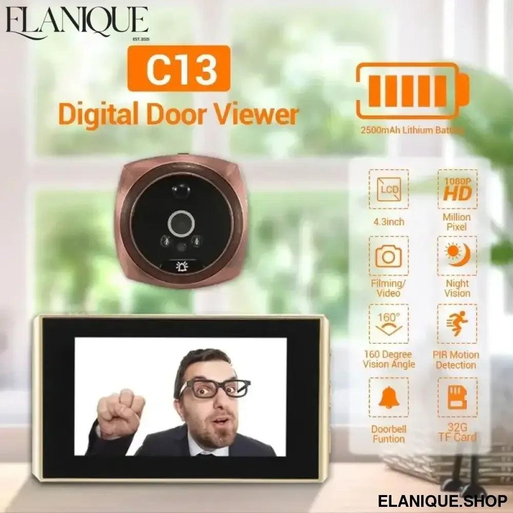 Door Video Peephole Camera Motion Detection 4.3" Monitor Digital Ring Doorbell Video-eye Security Voice Record - Elanique