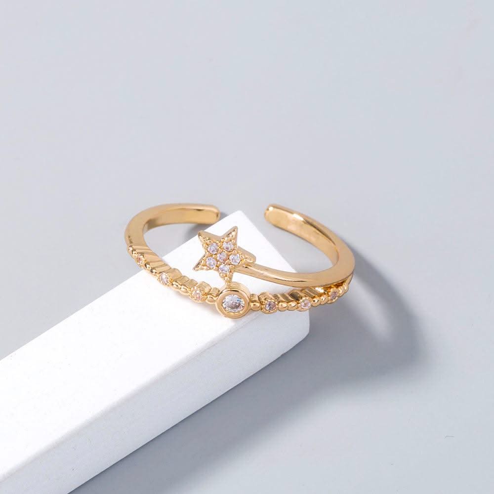 Gold Micro-inlaid Pentagram Ring Accessories For Women - Elanique