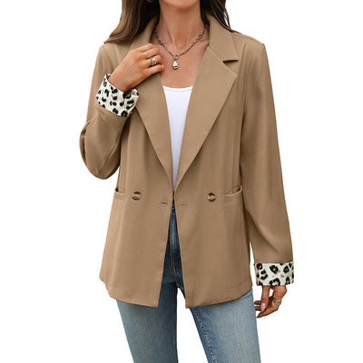Vintage Leopard Print Stitching Suit Jacket For Women
