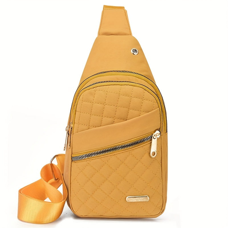 Large Capacity Chest Bag for Women - Adjustable Embroidered Crossbody Bag with Zipper Closure, Polyester Lining, Foldable, and Random Printing - Urban Solid Color Nylon Bag with Comfortable Strap