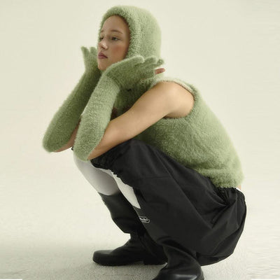 Candy Colour Lengthened Mink-like Fingerless Gloves For Women