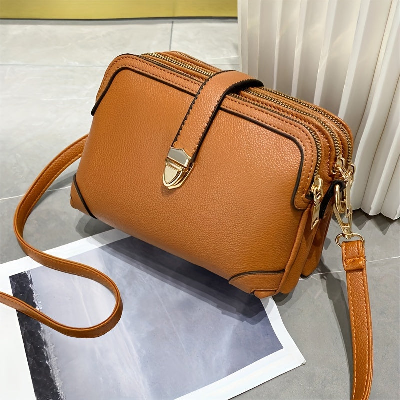 Trendy Faux Leather Shoulder Bag - Women's Casual Zipper Purse With Removable Strap