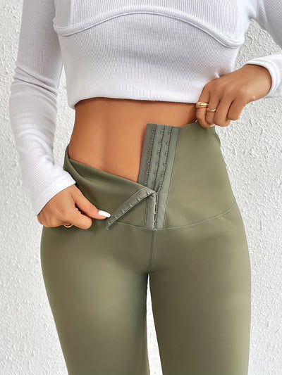 Women'S High-Waist Double-Breasted Tummy Control Leggings - Thickened, Stretchy, Button Closure, Olive Green, Long Length, All-Season Skinny Jeans for Butt Lifting & Belly Smoothing, High Waisted Leggings, Butt Lifting Appare