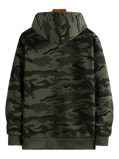 [Camouflage Sweatshirt] Autumn Winter Hooded Men's Camouflage Loose Pullover Fleece Sweatshirt | Fleece, Hooded