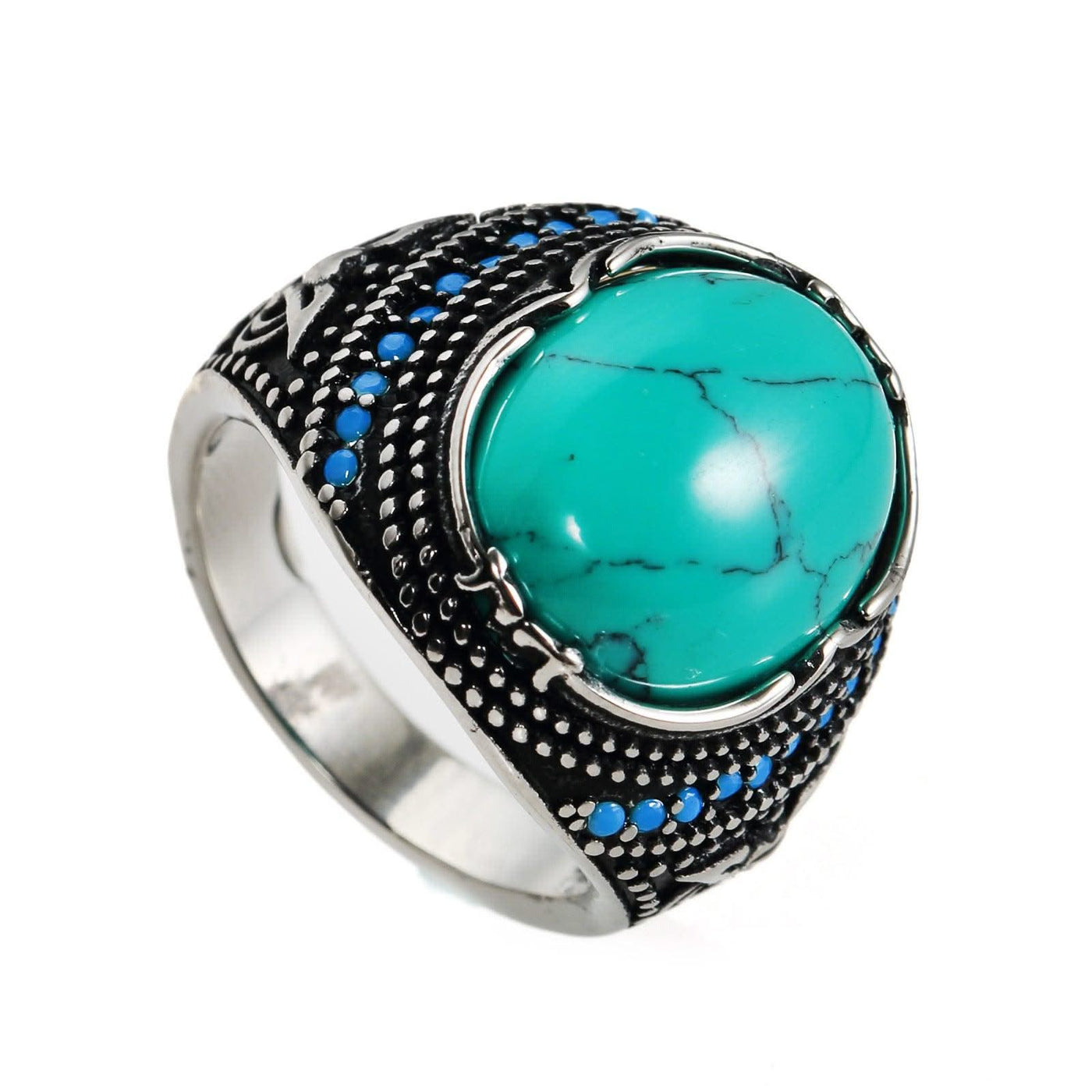 LUXURY Accessories Titanium Steel Textured Turquoise Ring For Men - Elanique