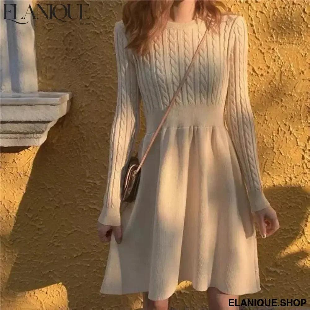French Knit Base Dress | Waist-Hugging Layering Sweater - Elanique