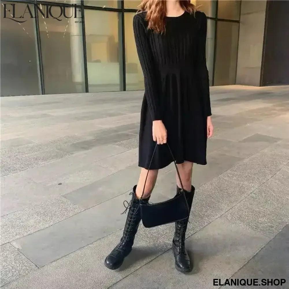 French Knit Base Dress | Waist-Hugging Layering Sweater - Elanique