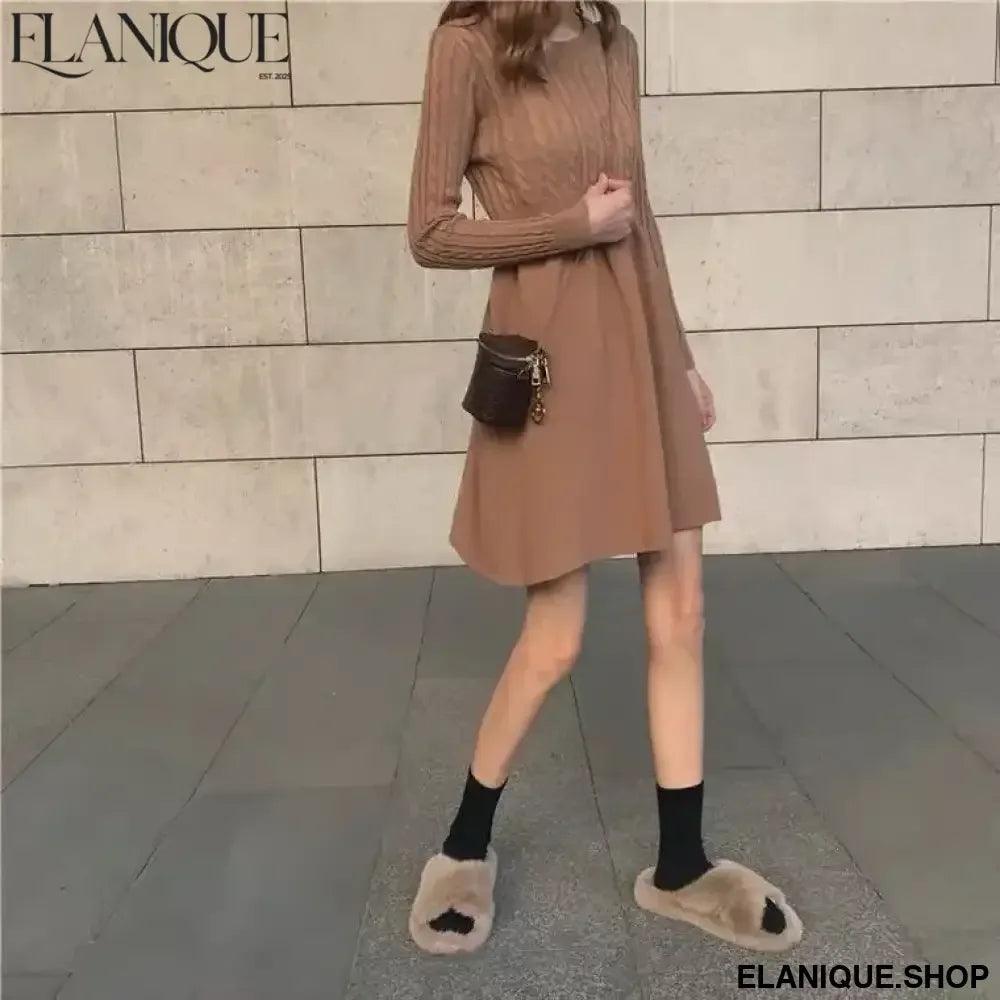French Knit Base Dress | Waist-Hugging Layering Sweater - Elanique