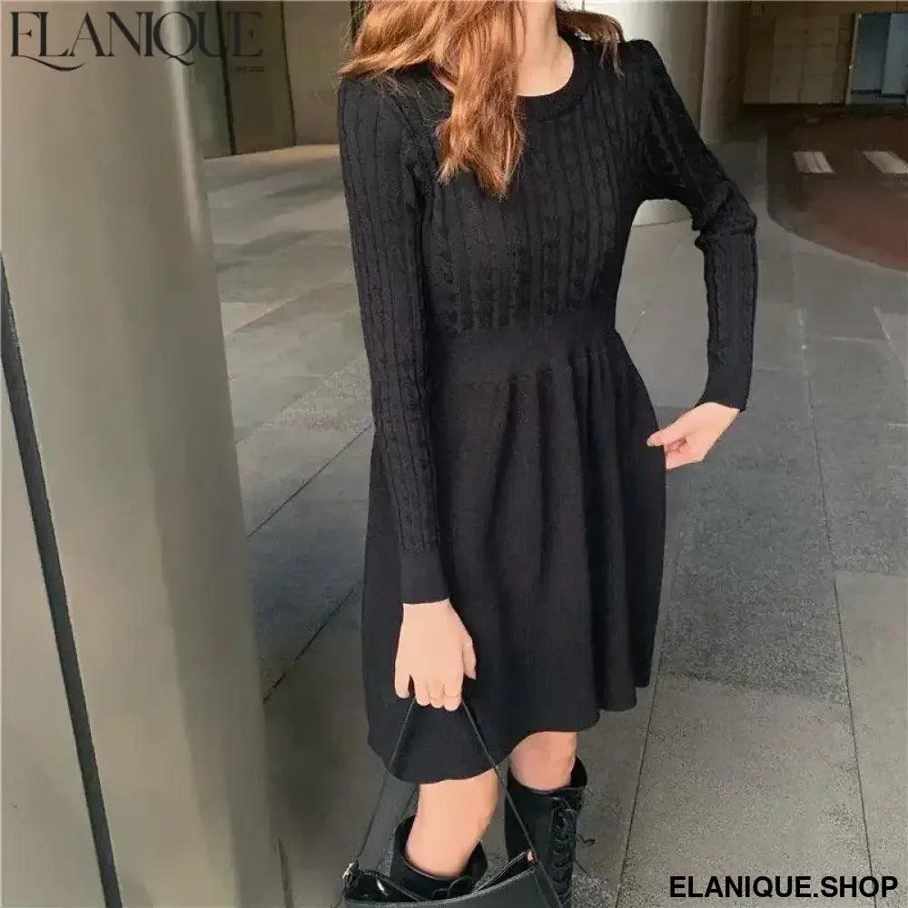 French Knit Base Dress | Waist-Hugging Layering Sweater - Elanique