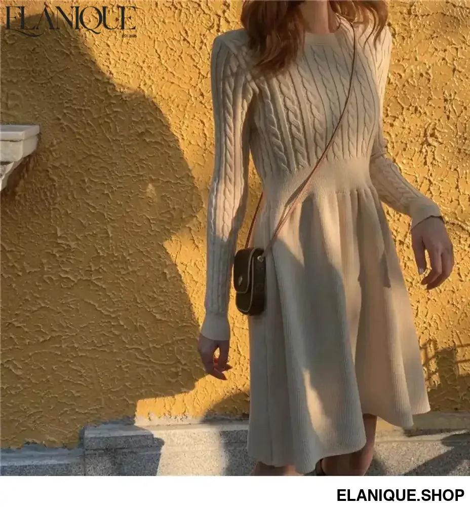 French Knit Base Dress | Waist-Hugging Layering Sweater - Elanique