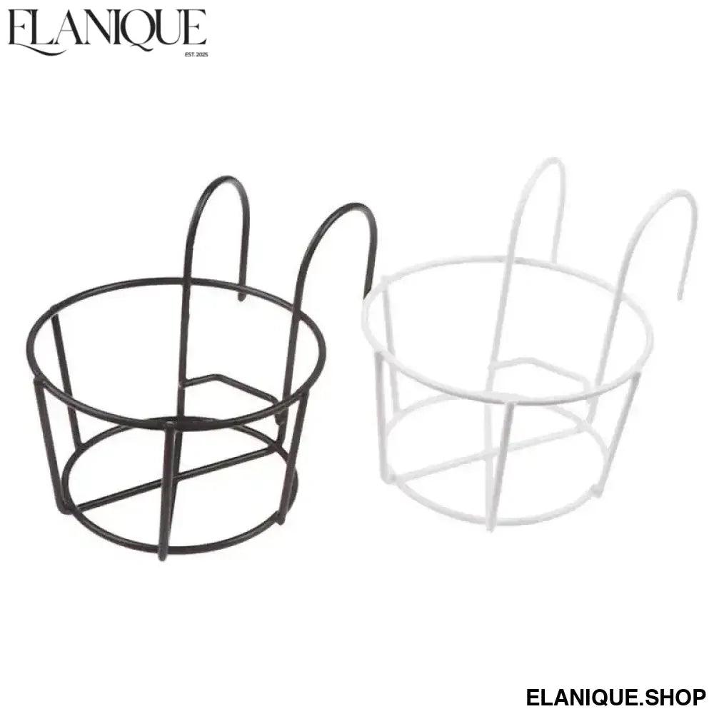 Garden Hanging Plant Iron Racks Balcony Round Flower Pot Rack Railing Fence - Elanique