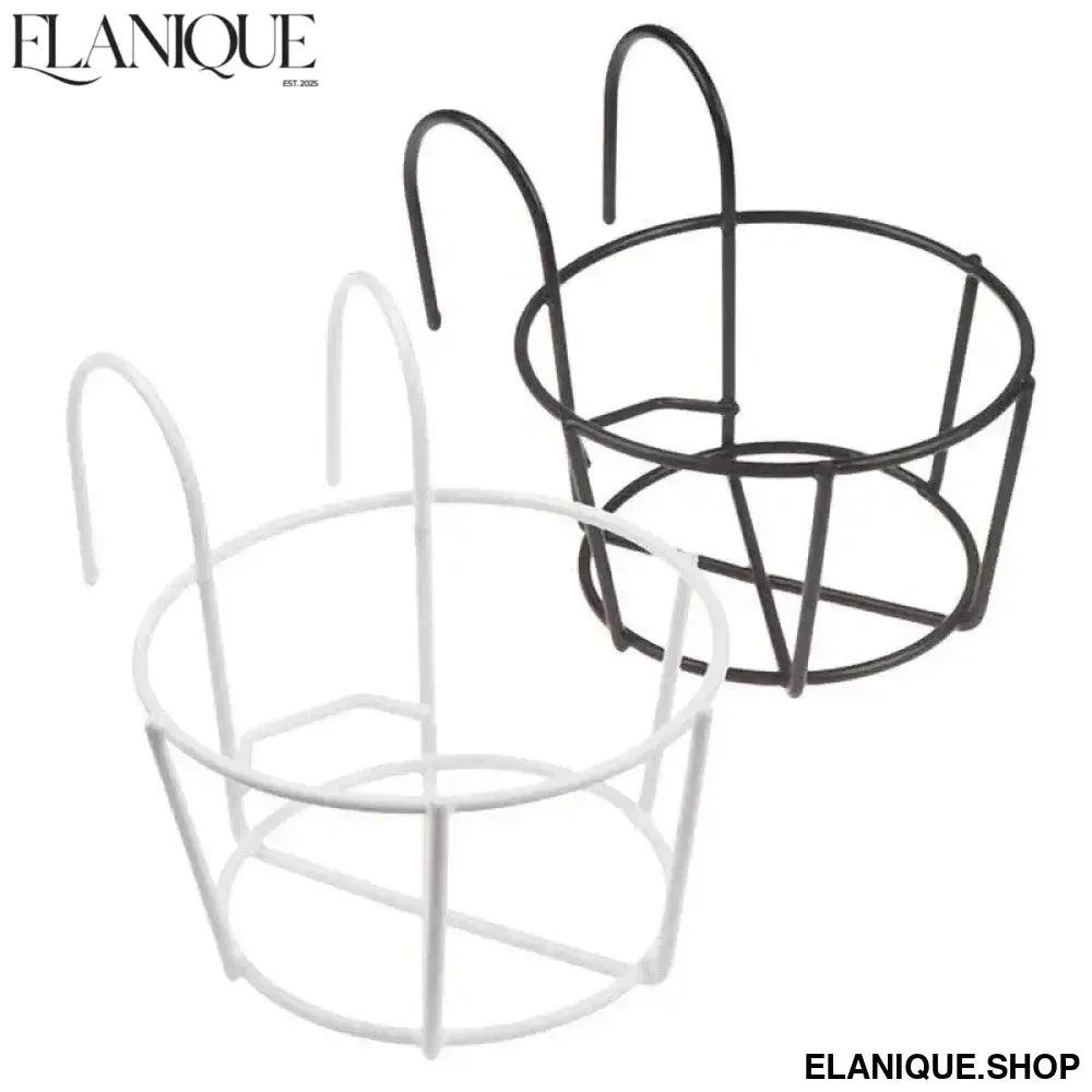 Garden Hanging Plant Iron Racks Balcony Round Flower Pot Rack Railing Fence - Elanique