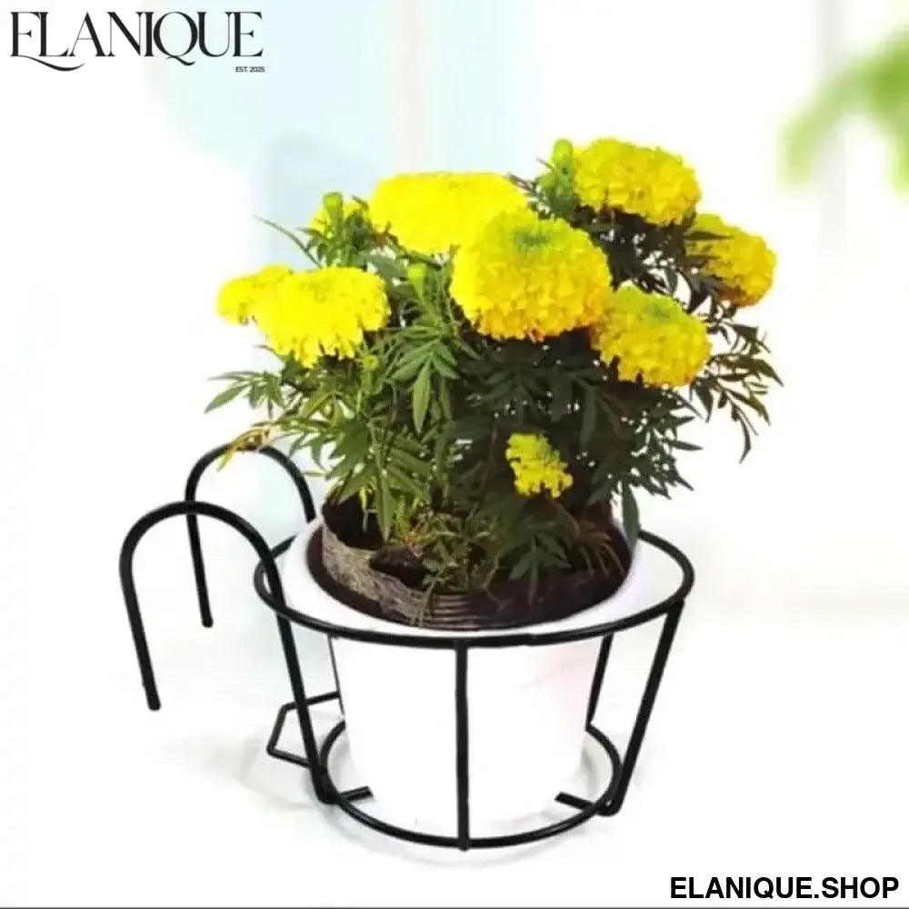 Garden Hanging Plant Iron Racks Balcony Round Flower Pot Rack Railing Fence - Elanique