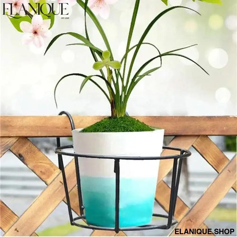 Garden Hanging Plant Iron Racks Balcony Round Flower Pot Rack Railing Fence - Elanique
