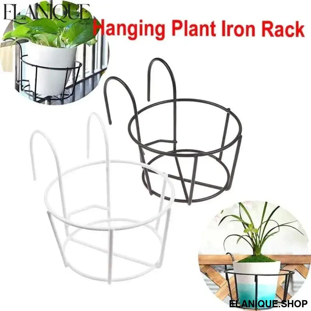 Garden Hanging Plant Iron Racks Balcony Round Flower Pot Rack Railing Fence - Elanique