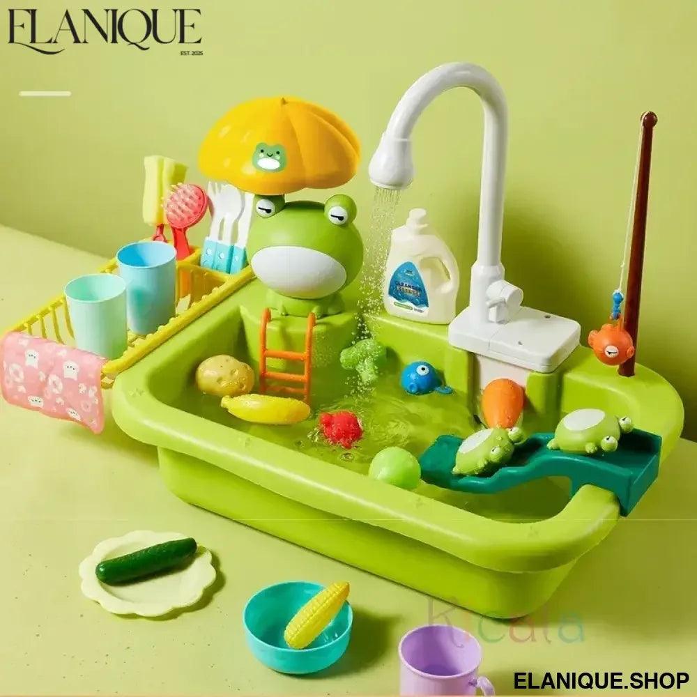 Kids Kitchen Sink Toys Electric Dishwasher Playing Toy With Running Water Pretend Play Food Fishing Toy Role Playing Girls Gift - Elanique