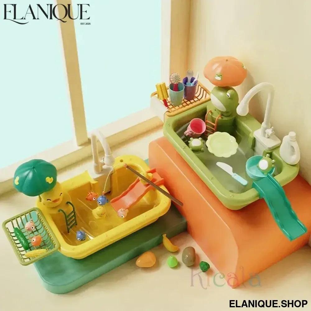 Kids Kitchen Sink Toys Electric Dishwasher Playing Toy With Running Water Pretend Play Food Fishing Toy Role Playing Girls Gift - Elanique
