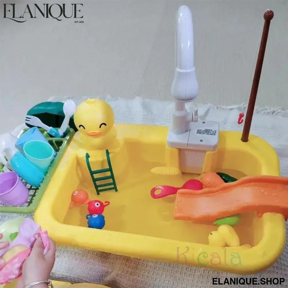 Kids Kitchen Sink Toys Electric Dishwasher Playing Toy With Running Water Pretend Play Food Fishing Toy Role Playing Girls Gift - Elanique
