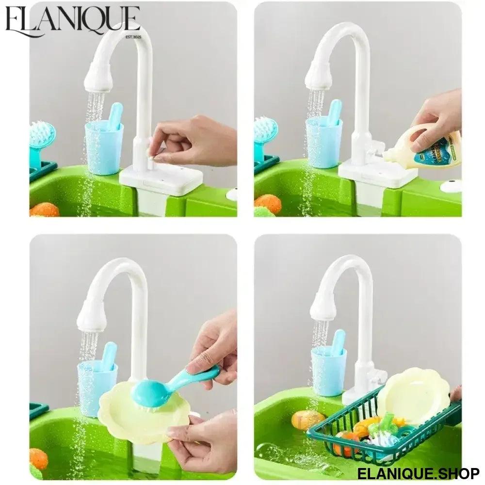 Kids Kitchen Sink Toys Electric Dishwasher Playing Toy With Running Water Pretend Play Food Fishing Toy Role Playing Girls Gift - Elanique