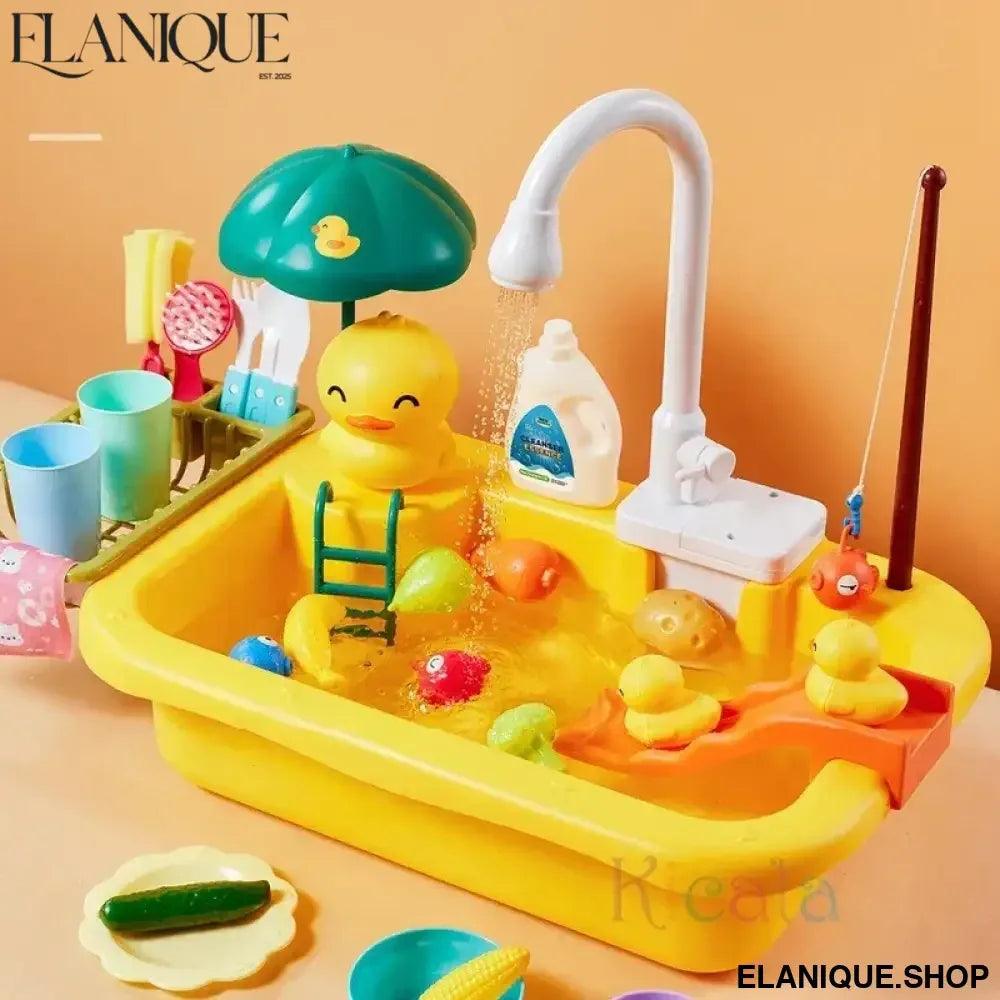Kids Kitchen Sink Toys Electric Dishwasher Playing Toy With Running Water Pretend Play Food Fishing Toy Role Playing Girls Gift - Elanique