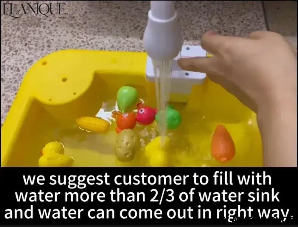 Kids Kitchen Sink Toys Electric Dishwasher Playing Toy With Running Water Pretend Play Food Fishing Toy Role Playing Girls Gift - Elanique