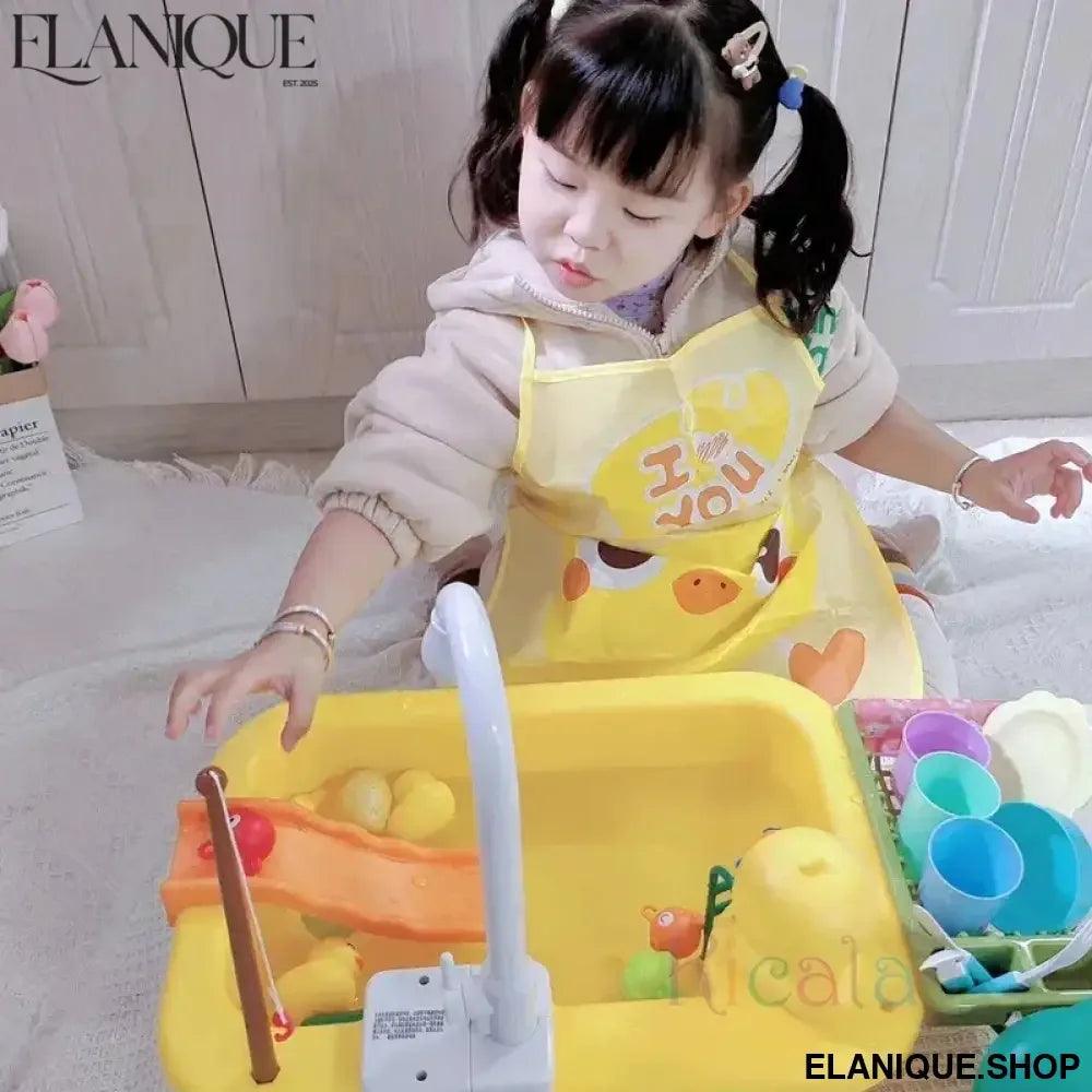 Kids Kitchen Sink Toys Electric Dishwasher Playing Toy With Running Water Pretend Play Food Fishing Toy Role Playing Girls Gift - Elanique
