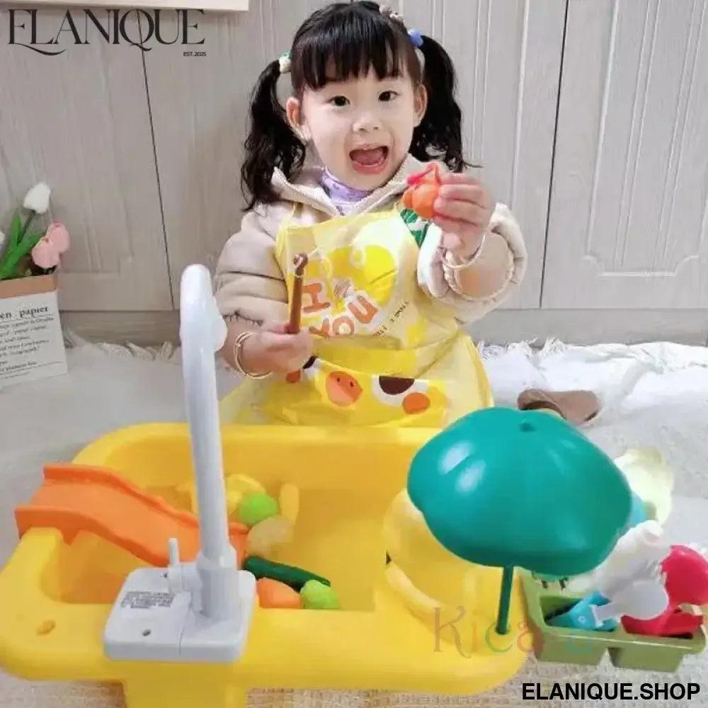 Kids Kitchen Sink Toys Electric Dishwasher Playing Toy With Running Water Pretend Play Food Fishing Toy Role Playing Girls Gift - Elanique