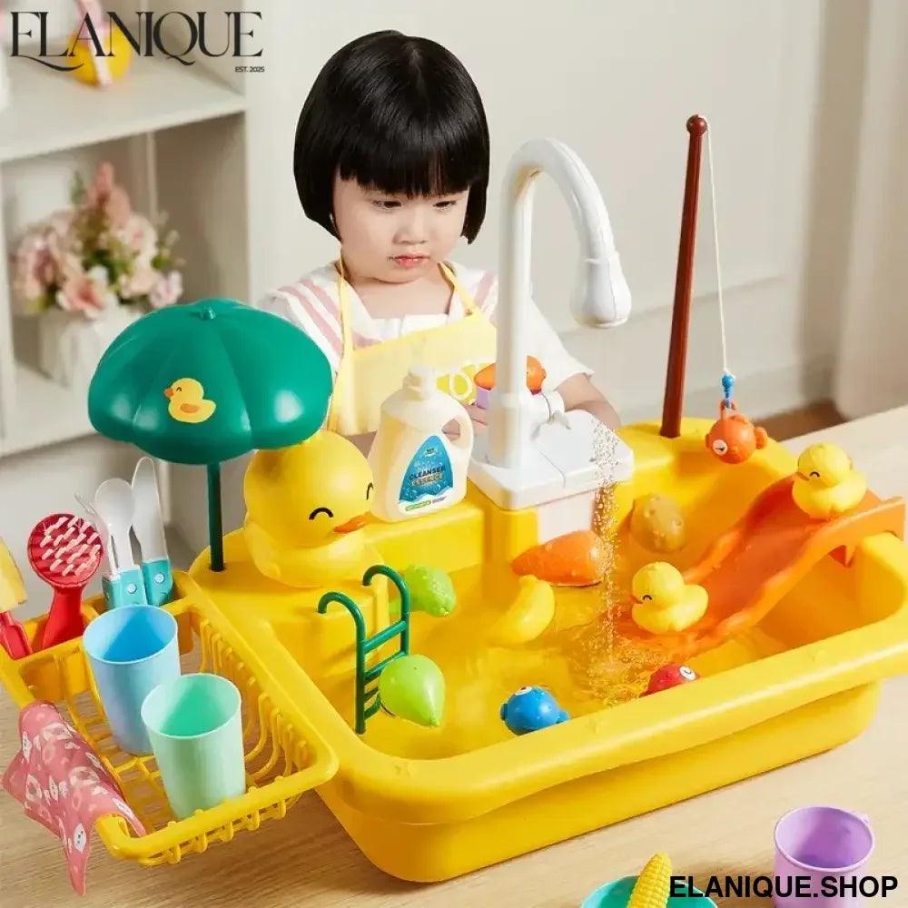 Kids Kitchen Sink Toys Electric Dishwasher Playing Toy With Running Water Pretend Play Food Fishing Toy Role Playing Girls Gift - Elanique