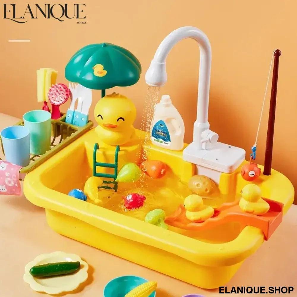 Kids Kitchen Sink Toys Electric Dishwasher Playing Toy With Running Water Pretend Play Food Fishing Toy Role Playing Girls Gift - Elanique