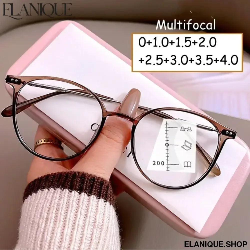 Luxury Near and Far Multifocal Glasses Unisex Anti-blue Light Reading Glasses Diopters Women Men Ultralight Hyperopia 0 To +4.0 - Elanique