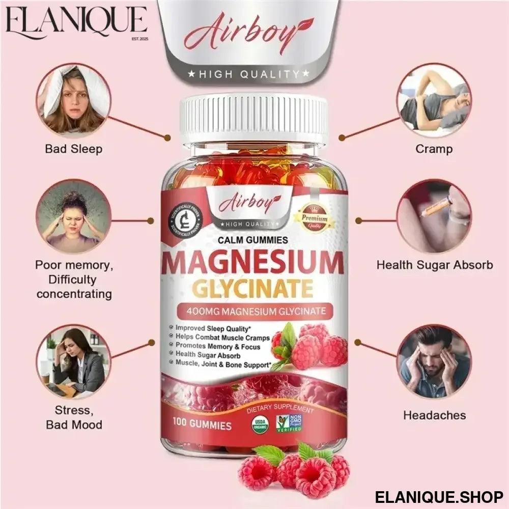 Magnesium Glycinate Gummies - Brain Health, Strengthen Muscles and Bones, Improve Sleep, Relax Nerves - Elanique