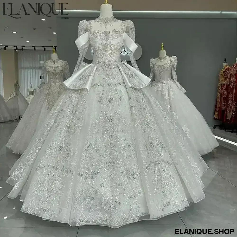 Maria Novia Customized Luxury Wedding Dresses For Women Long Sleeve Princess Sparkling Beaded Bridal Dress Vestidos De Novia - Elanique