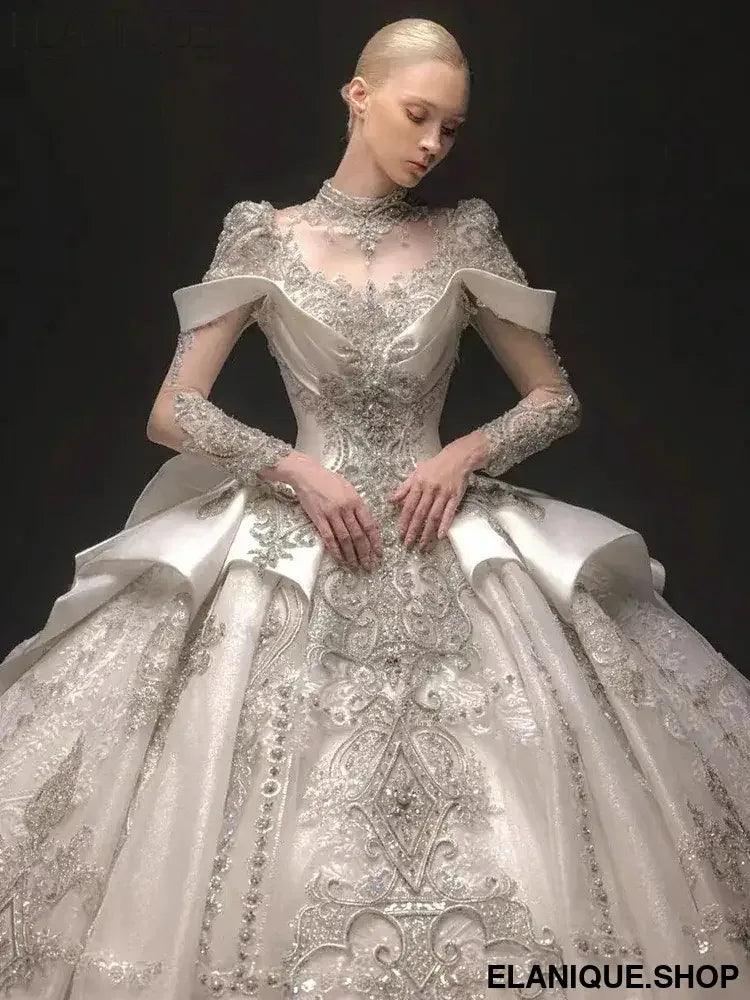 Maria Novia Customized Luxury Wedding Dresses For Women Long Sleeve Princess Sparkling Beaded Bridal Dress Vestidos De Novia - Elanique
