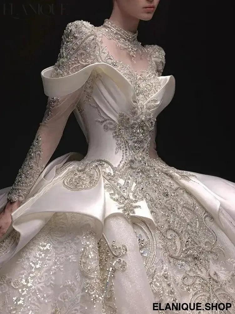 Maria Novia Customized Luxury Wedding Dresses For Women Long Sleeve Princess Sparkling Beaded Bridal Dress Vestidos De Novia - Elanique