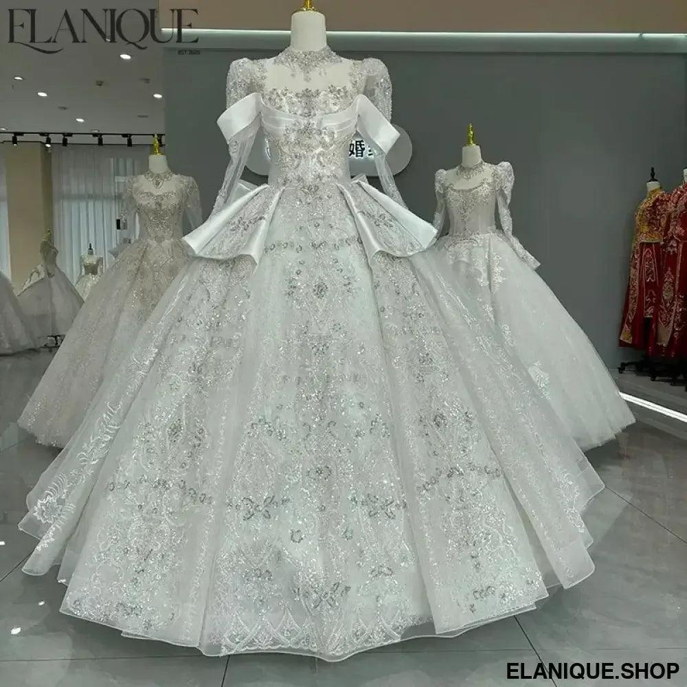 Maria Novia Customized Luxury Wedding Dresses For Women Long Sleeve Princess Sparkling Beaded Bridal Dress Vestidos De Novia - Elanique