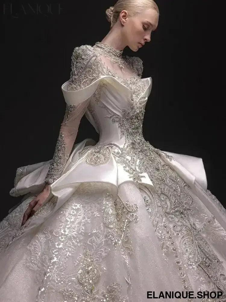 Maria Novia Customized Luxury Wedding Dresses For Women Long Sleeve Princess Sparkling Beaded Bridal Dress Vestidos De Novia - Elanique