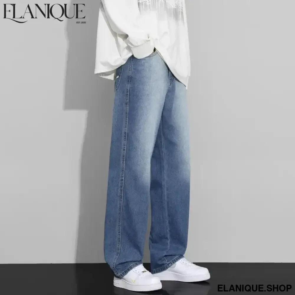 Men Designer Jeans Autumn New Embroidered Label Gradient Fashion Trousers Denim Male Korean Wide Straight Casual Pants - Elanique